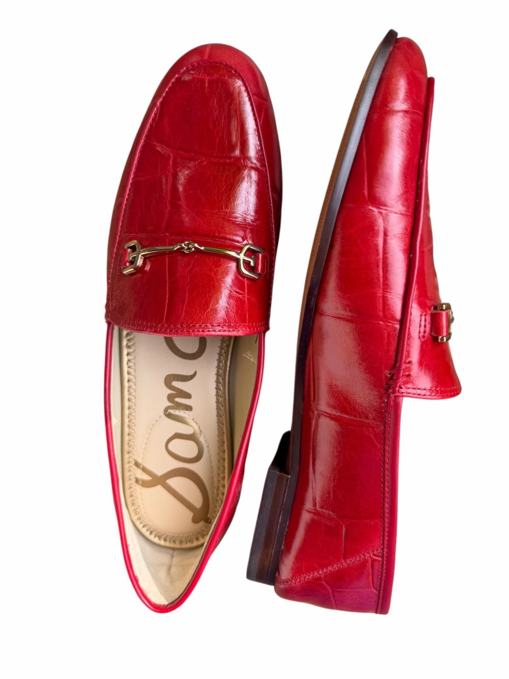Sam Edelman Loraine Red Croc Embossed Leather Bit Loafers WomenS US 8.5 LIKE NEW - Picture 3 of 7